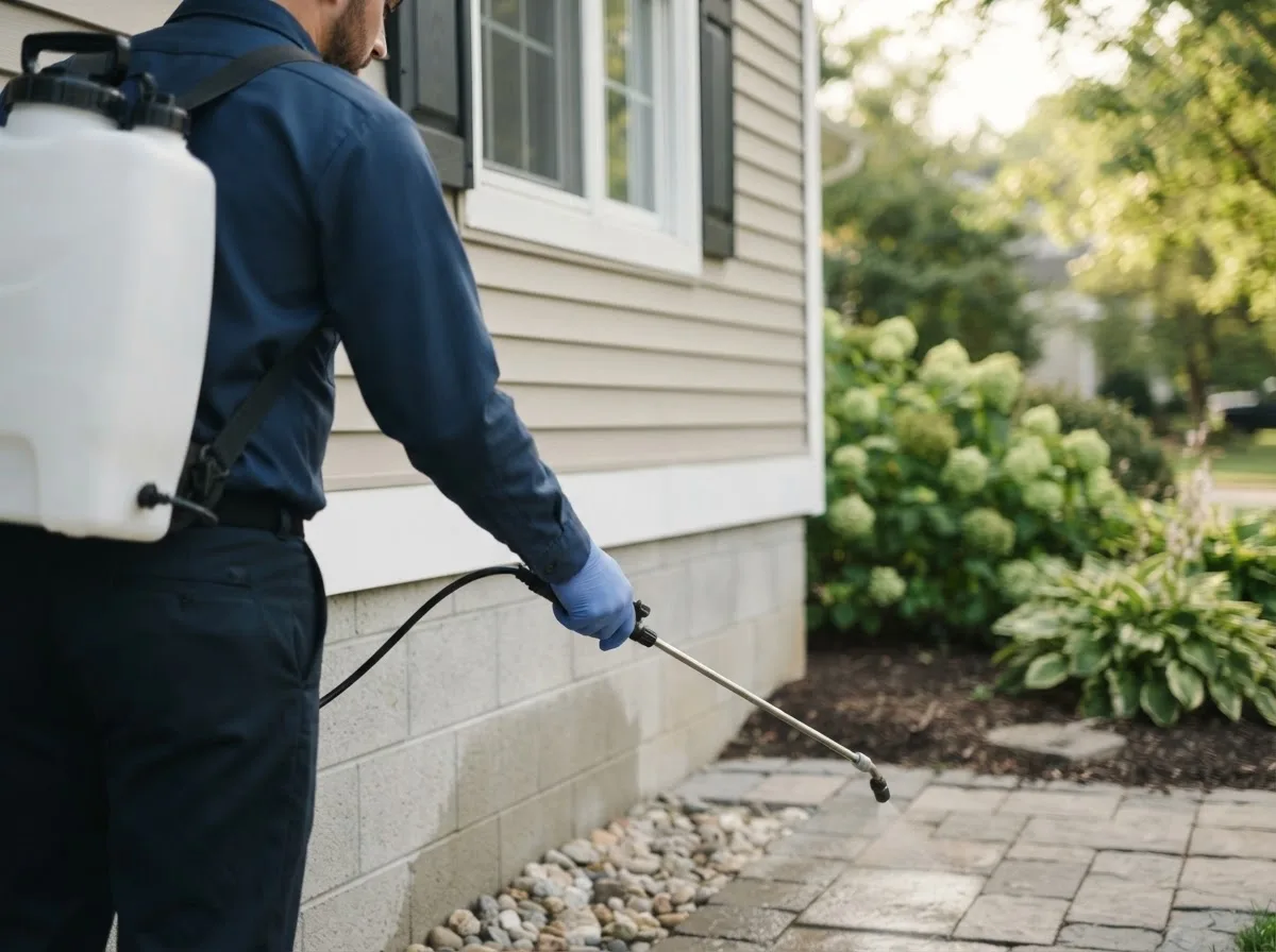 Pest control technician inspecting a home in Mesilla Park, NM